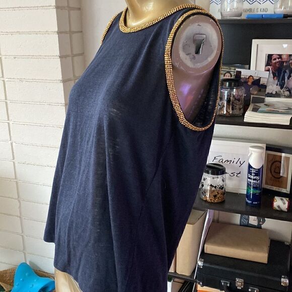 Michael Kors, Black knit tank top, with gold beading around arms and collar. M - Picture 6 of 14